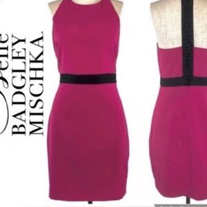 Badgley Mischka Dress‎ Size 4 Pink Black Beaded Halter Cocktail Party